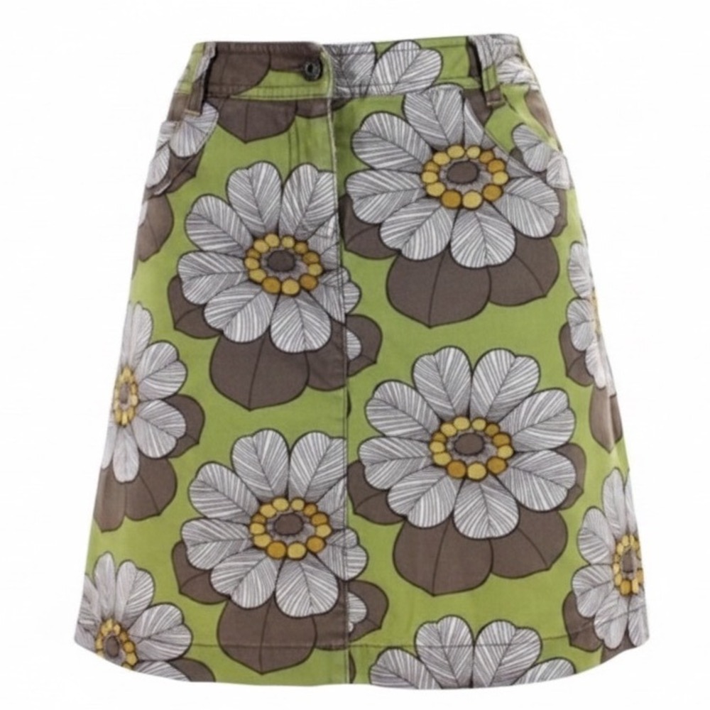 Boden Green Floral A-Line Mini Skirt - Size 8 - Retro Mod Print